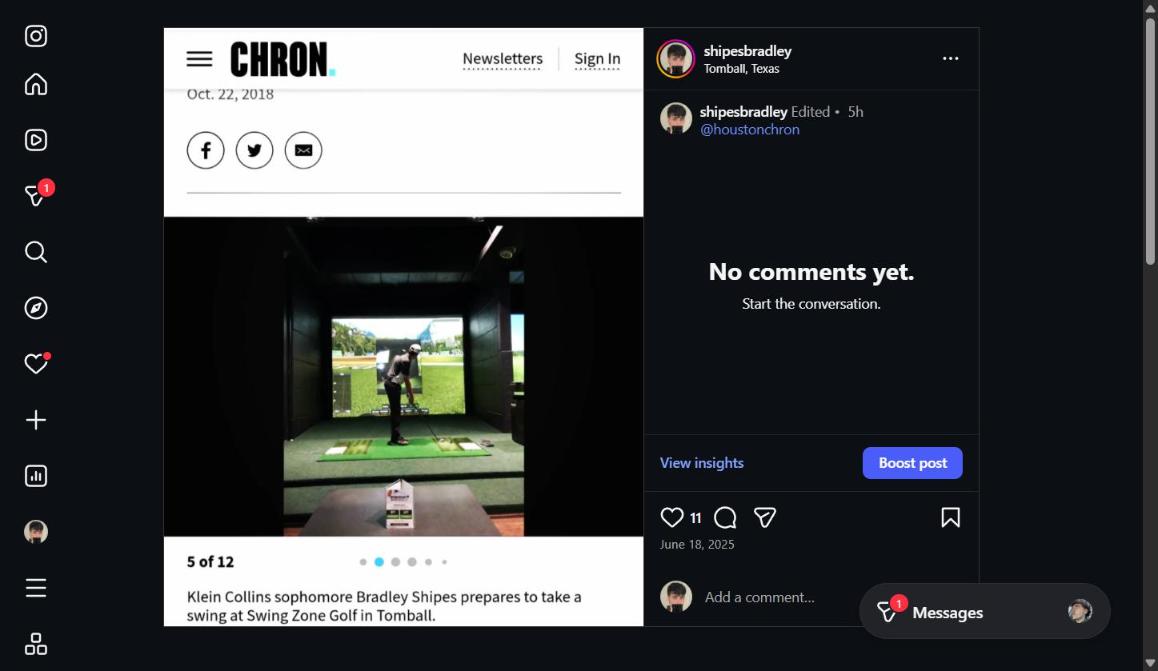 Houston Chronicle article featuring Bradley Shipes golf — October 2018