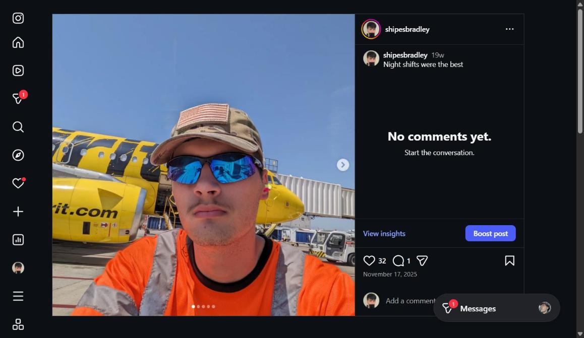 Bradley Shipes on the ramp in front of a Spirit Airlines aircraft